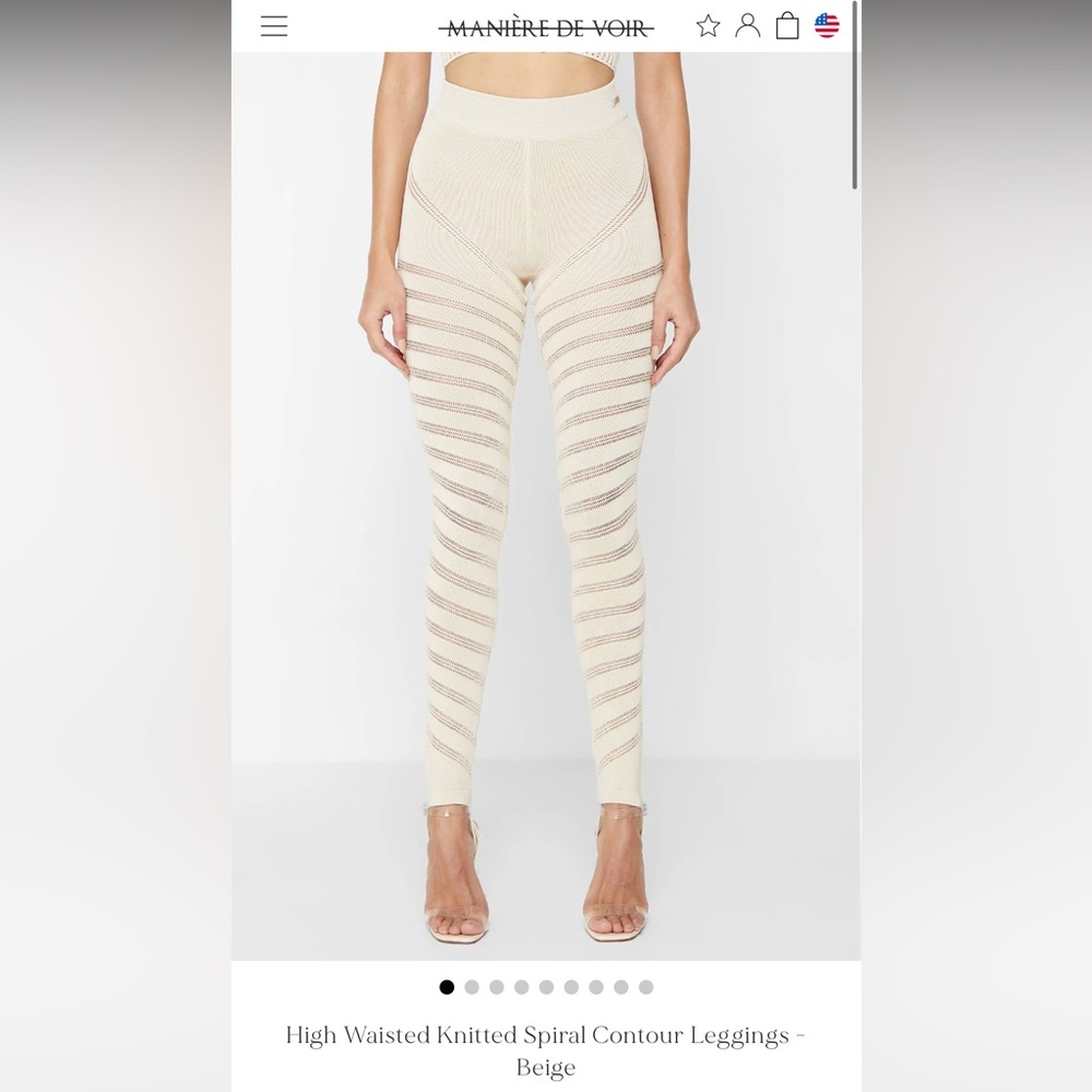 Maniere De Voir High Waisted Knitted Spiral Contour Leggings - Beige